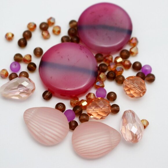 Shades of Pink Bead Mix - Pink Agate, Czech Glass & Crystal - BEADLOT46 - Picture 1 of 5